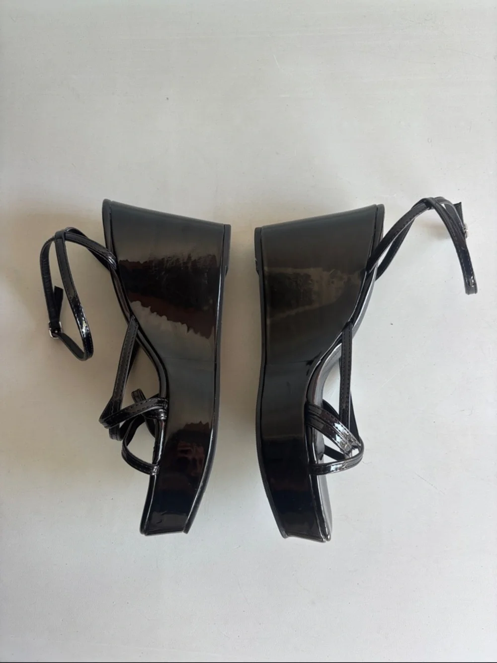 Madden Girl Mya Black Patent Wedge Sandals